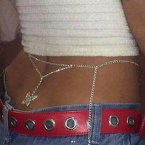 NWOT Belly Back Jewelry Chain. Silver Rhinestone